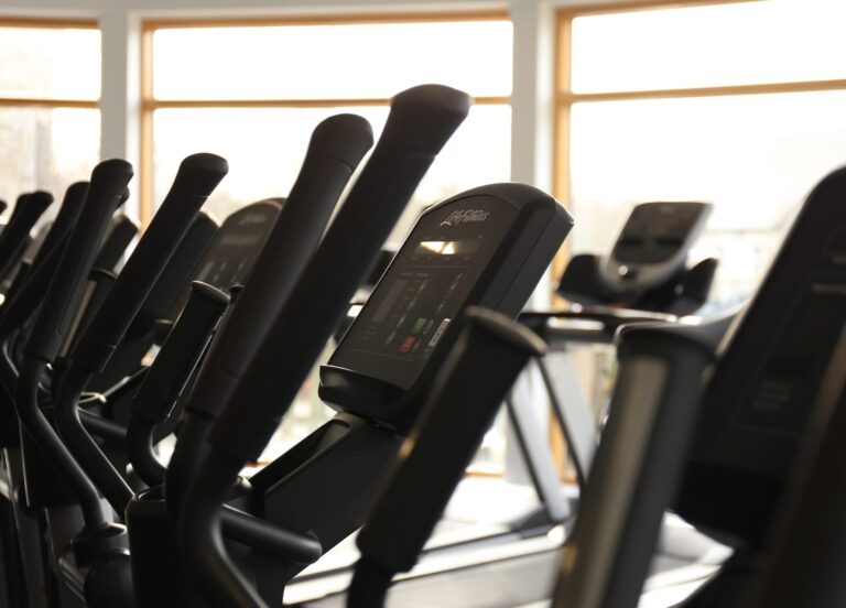 Osprey Hotel Gym Close up of New crosstrainers with view