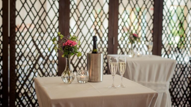 Osprey Hotel Civil Cermony Flowers And Prosecco On Table